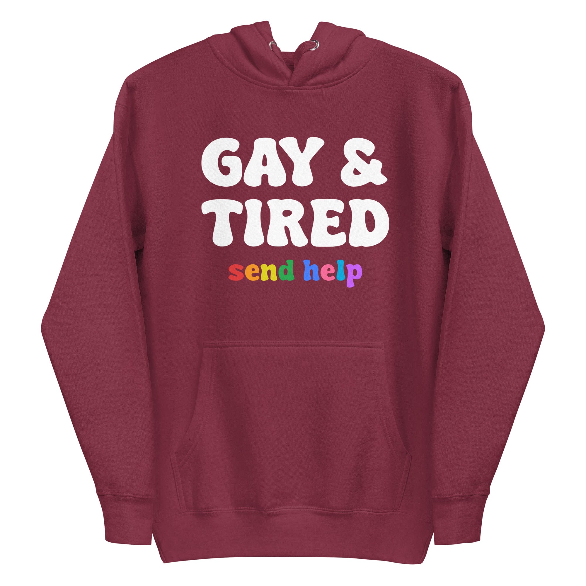 Check out Pridelity's Gay & Tired Hoodie in black, showcasing 