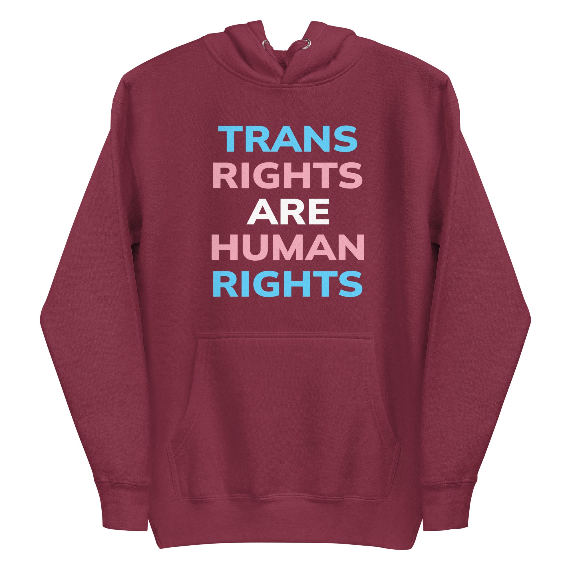 Introducing the Trans Rights Hoodie from Pridelity's pride collection—this navy blazer hoodie prominently showcases the phrase 