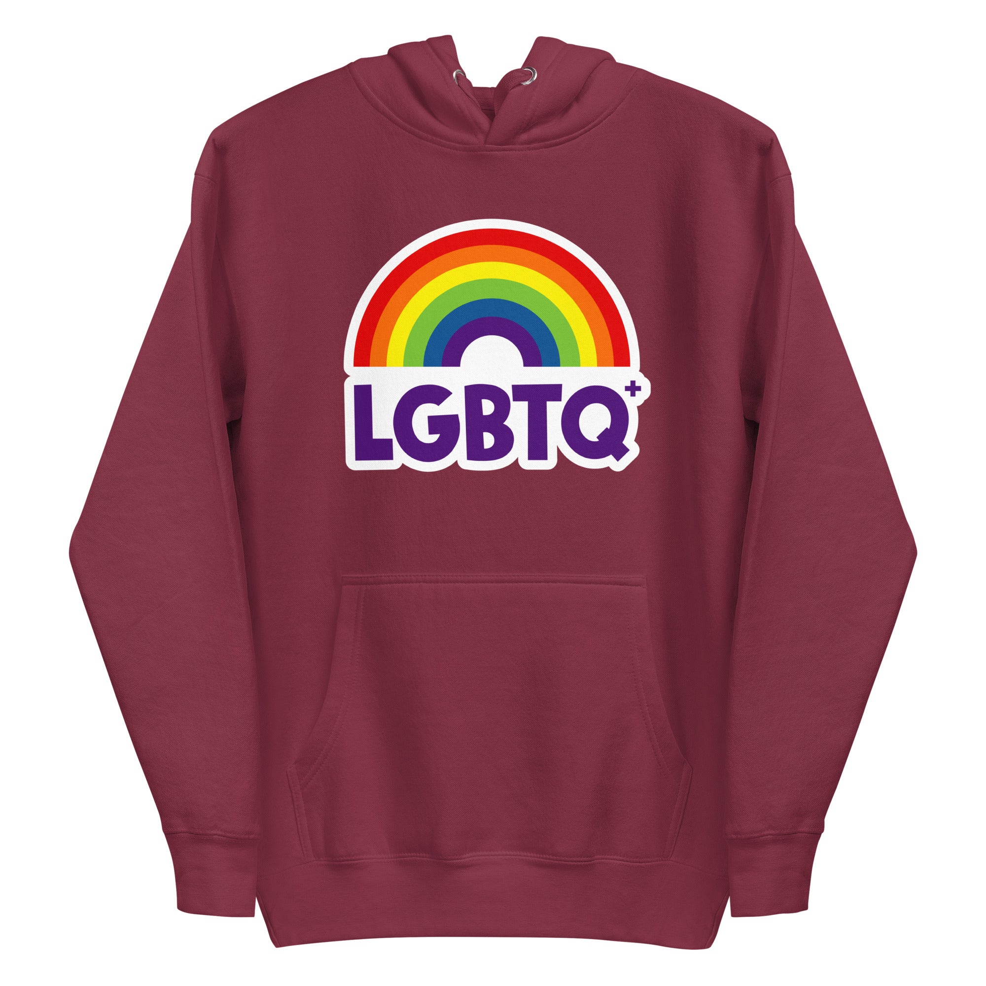 The Pridelity LGBTQ+ Hoodie, with its vibrant purple hue, showcases a rainbow design above the 