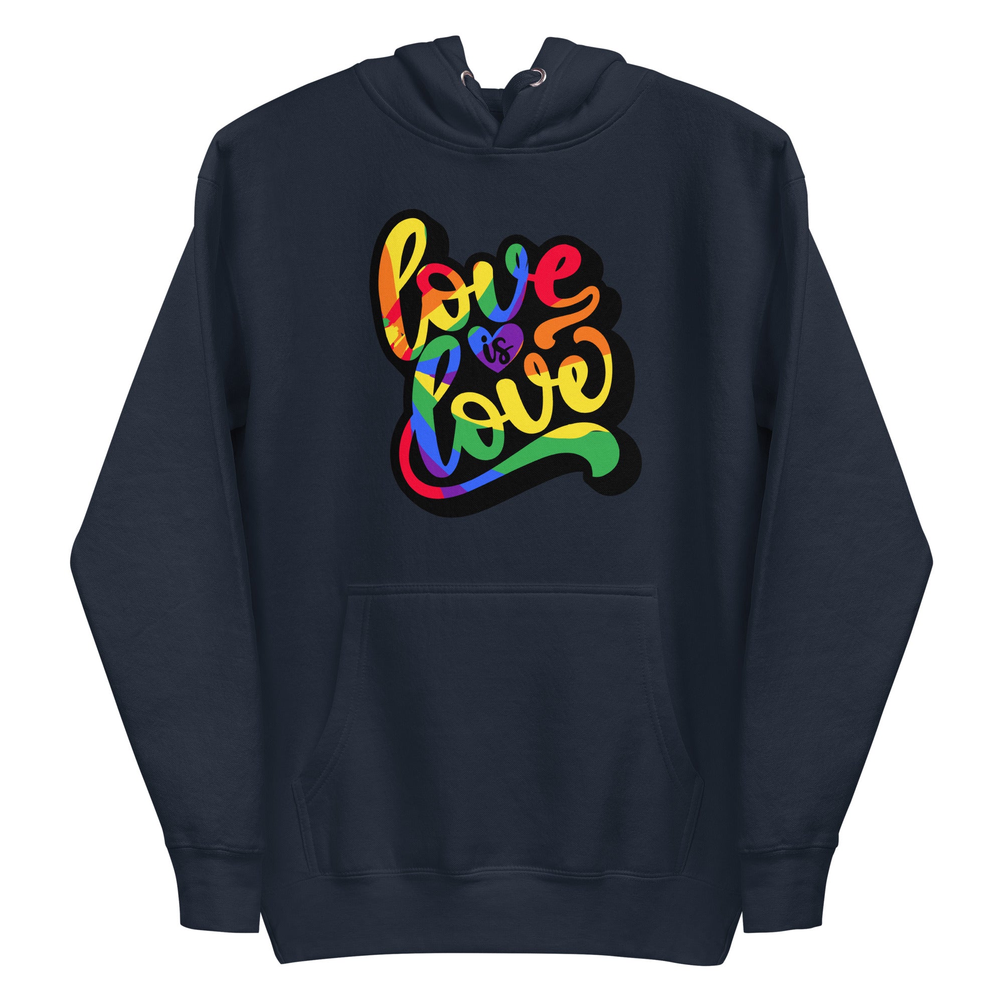 White Love Is Love Hoodie by Pridelity showcasing a vibrant 