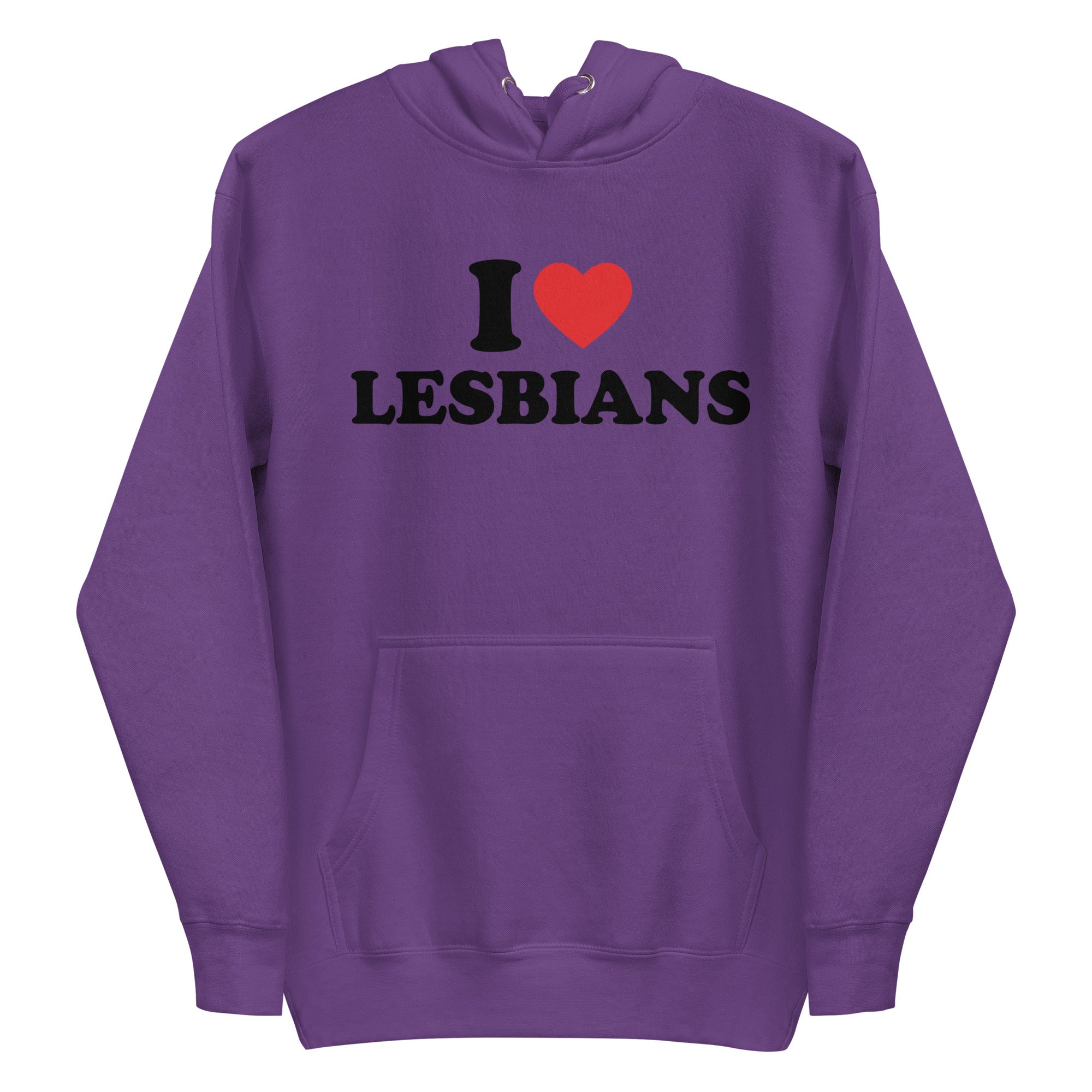 The Pridelity I Love Lesbians Hoodie, featuring bold text on the front, stands out as a unique piece among pride shirts with its white color.