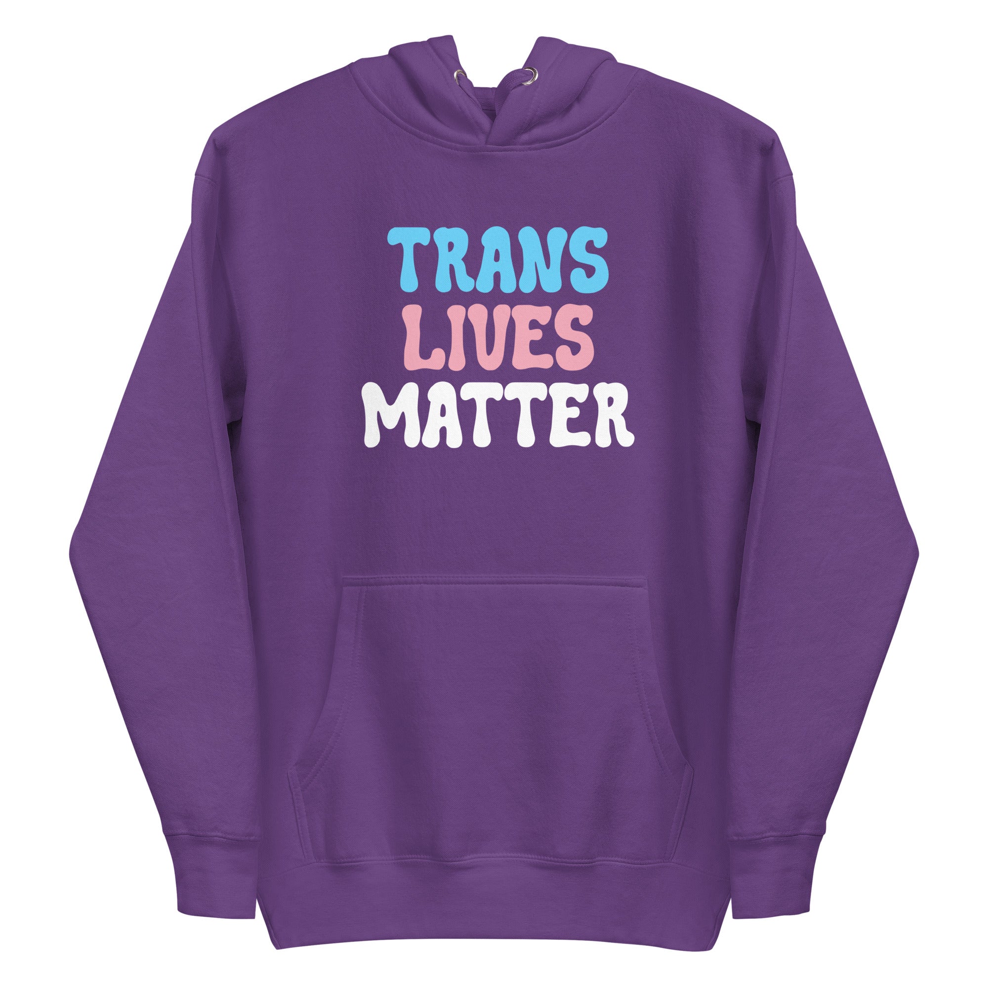 A black Trans Lives Matter Hoodie from Pridelity’s pride collection prominently displays the message 