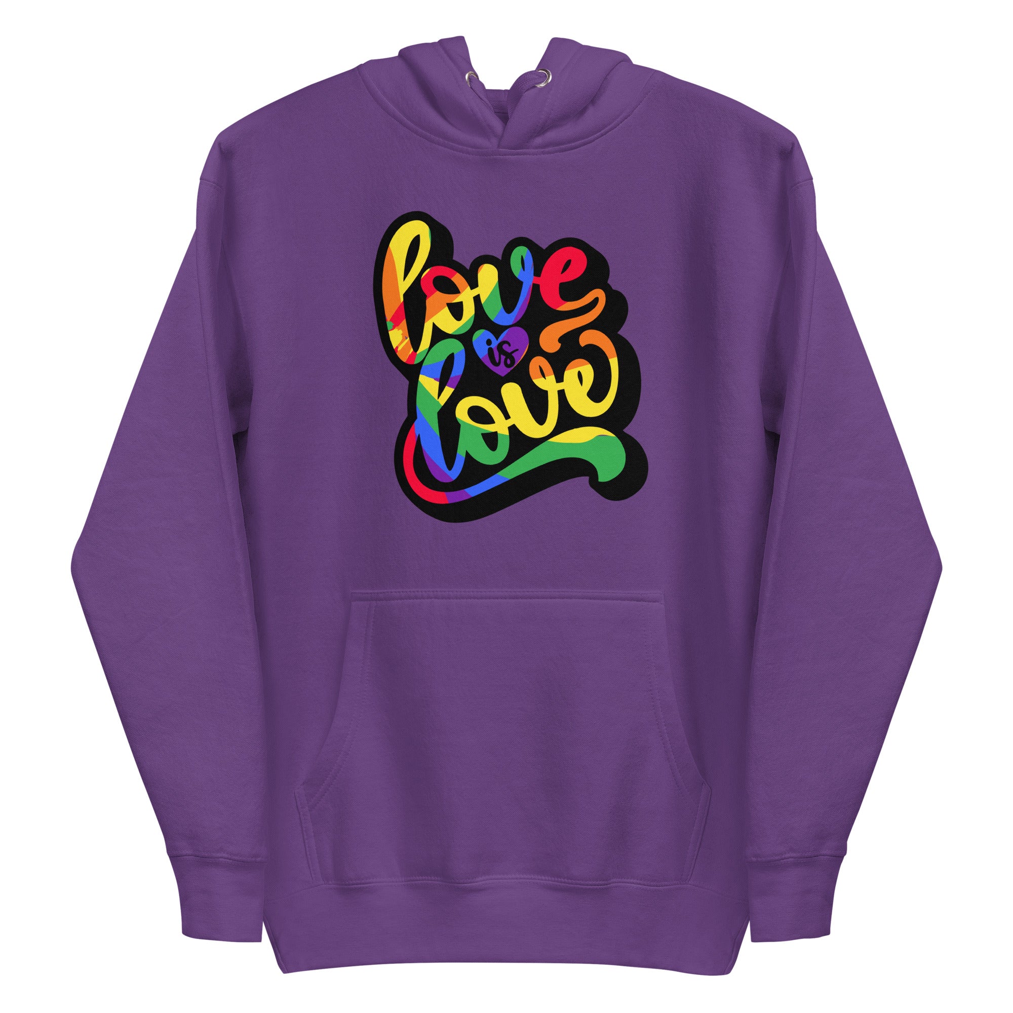 White Love Is Love Hoodie by Pridelity showcasing a vibrant 