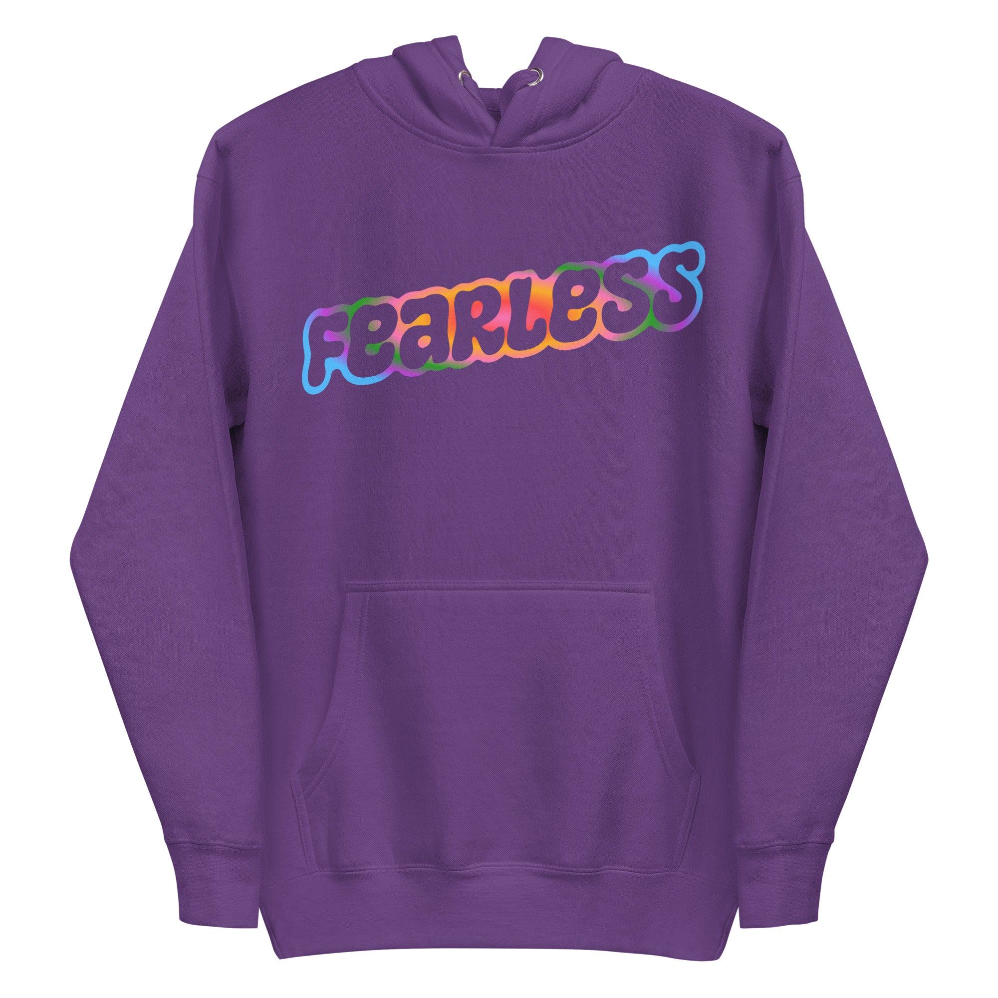 The Pridelity Fearless Hoodie showcases the word 