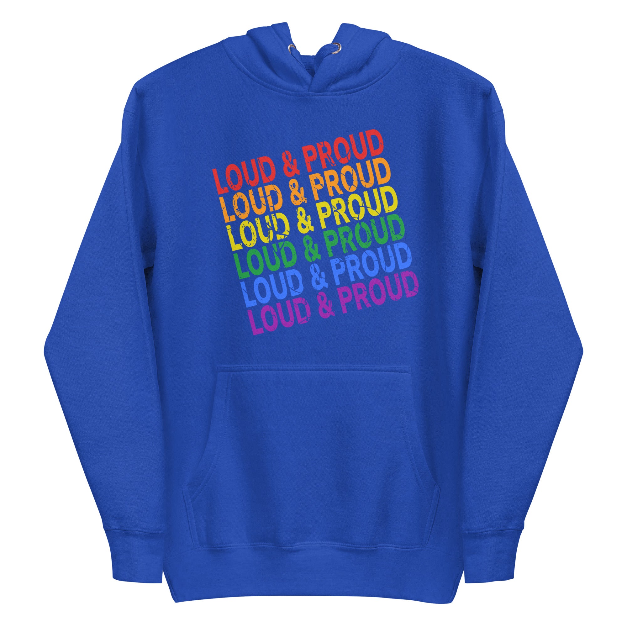 Introducing the Loud & Proud Hoodie by Pridelity: A black hoodie featuring the phrase 