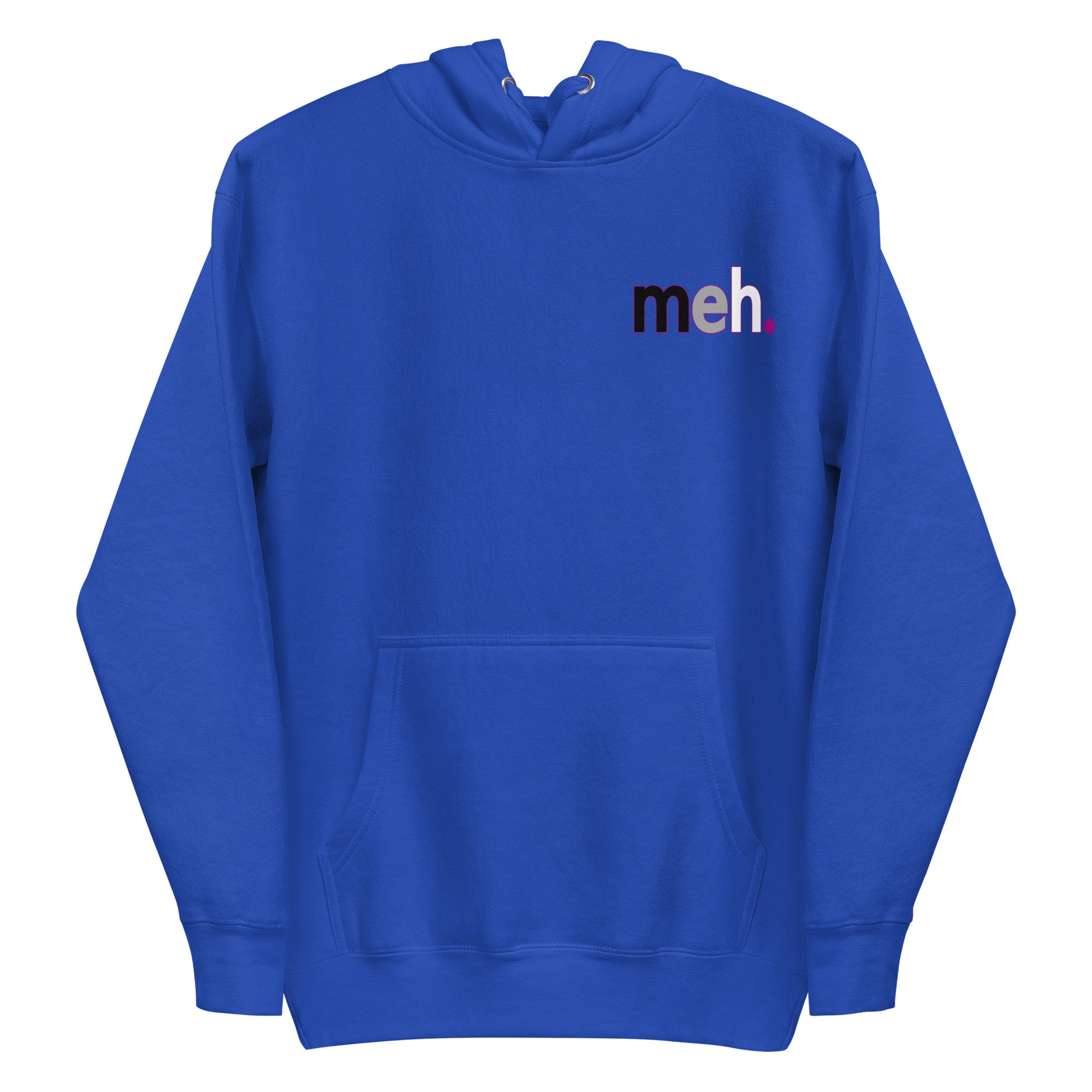 Introducing the Meh. Hoodie by Pridelity, featuring bold black and purple 