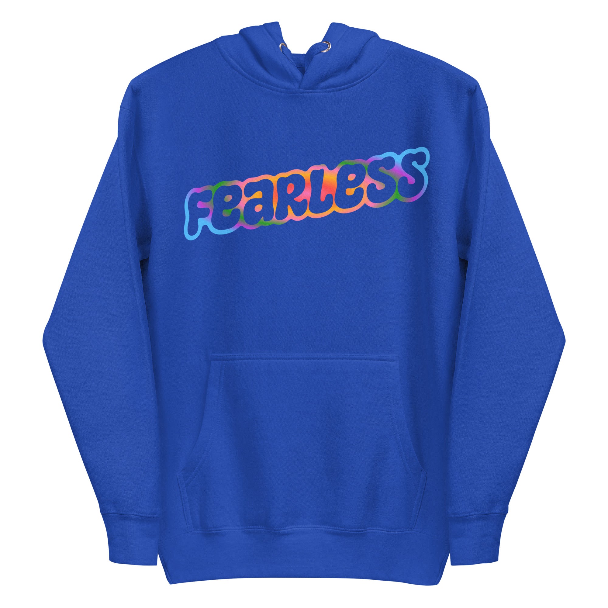 The Pridelity Fearless Hoodie showcases the word 