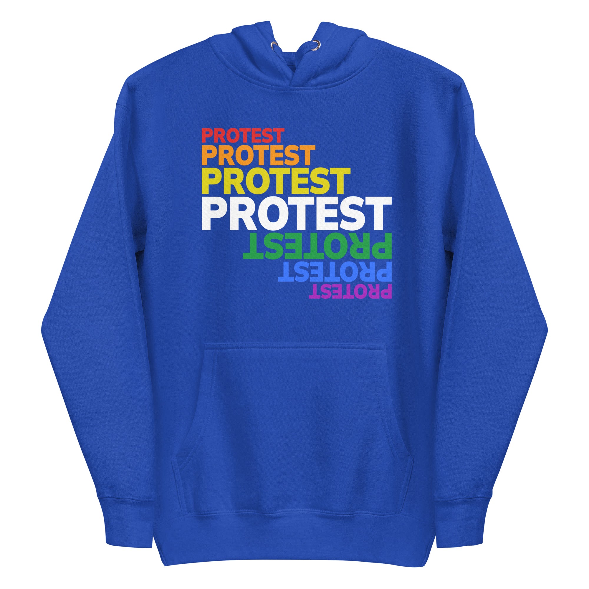 Introducing the Protest Hoodie by Pridelity: a sleek black hoodie featuring the word 