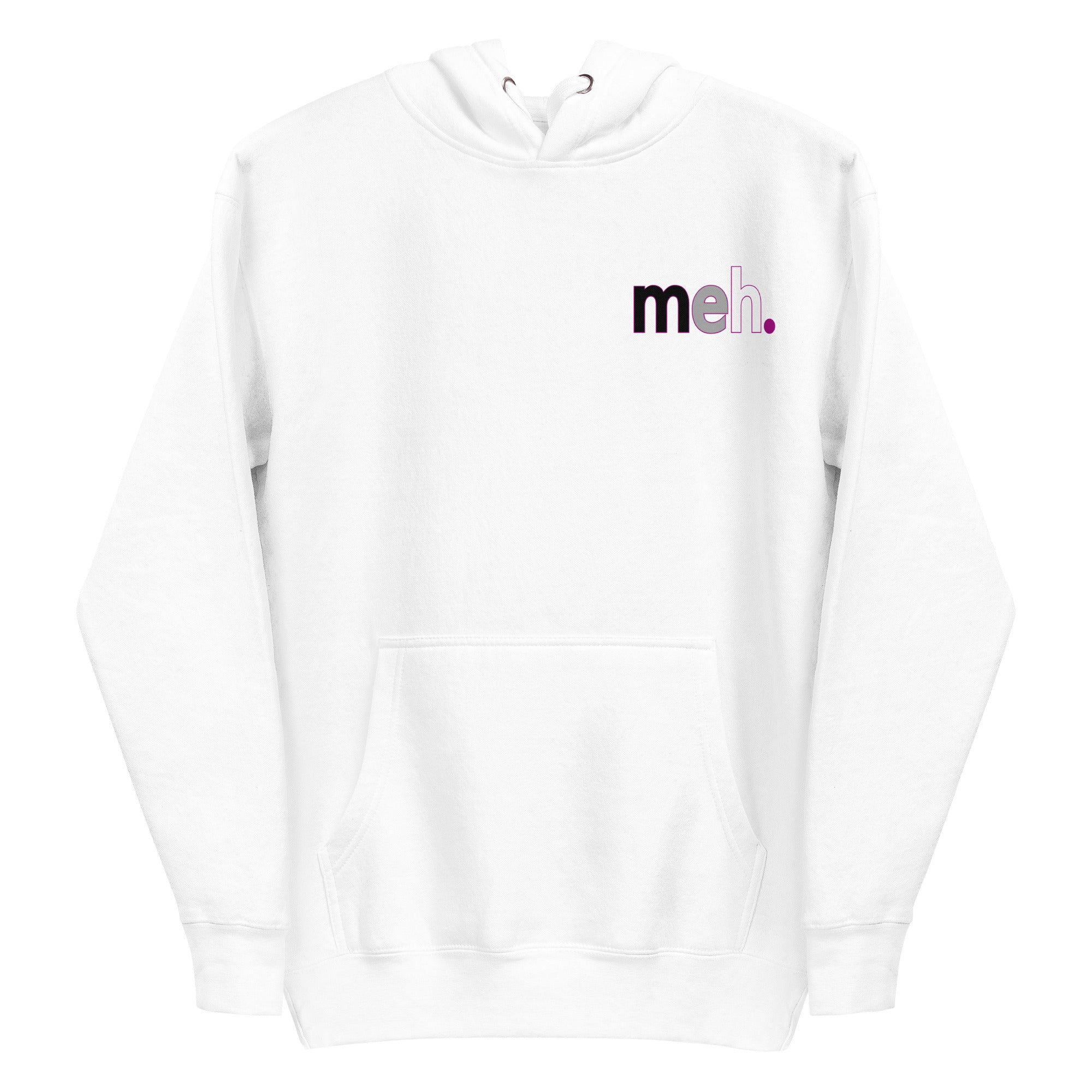 Introducing the Meh. Hoodie by Pridelity, featuring bold black and purple 