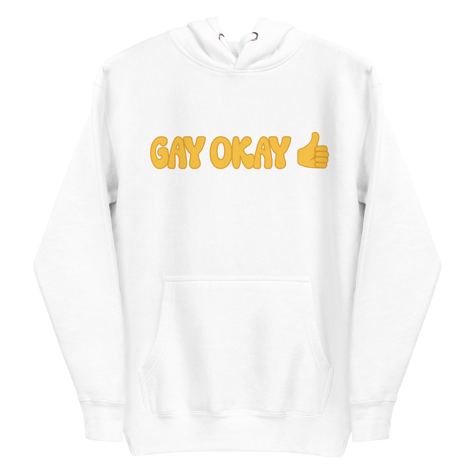 Introducing the Gay Okay Hoodie by Pridelity, a white pride hoodie showcasing 