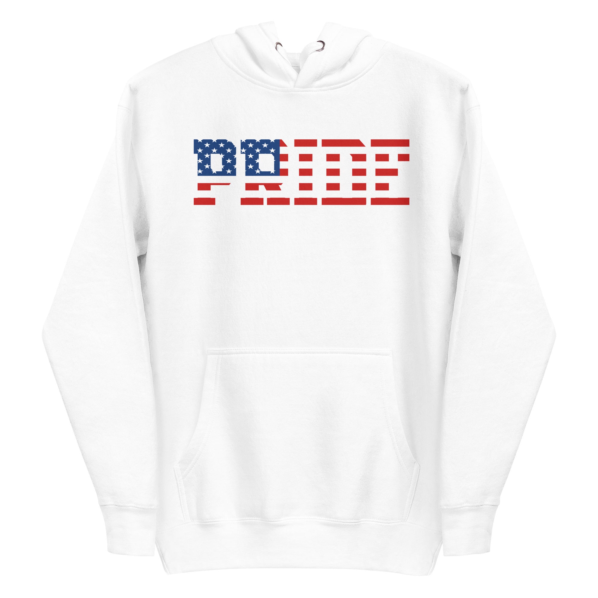 The American Pride Hoodie by Pridelity is a black sweatshirt that prominently displays 