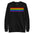 Carbon Grey Rainbow Stripes Sweatshirt by Pridelity, featuring vibrant horizontal stripes in red, orange, yellow, green, blue, and purple across the chest—a standout piece from our pride collection.