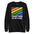 The black Together Sweatshirt from Pridelity's pride collection showcases a rainbow-colored design with diagonal stripes, beneath which the phrase "TOGETHER WE ARE STRONG" is displayed in white letters.