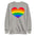 The Big Heart Sweatshirt by Pridelity from the Pride Collection showcases a large heart design with rainbow stripes, symbolizing LGBTQ+ pride. This vibrant heart design beautifully contrasts with the gray fabric background.