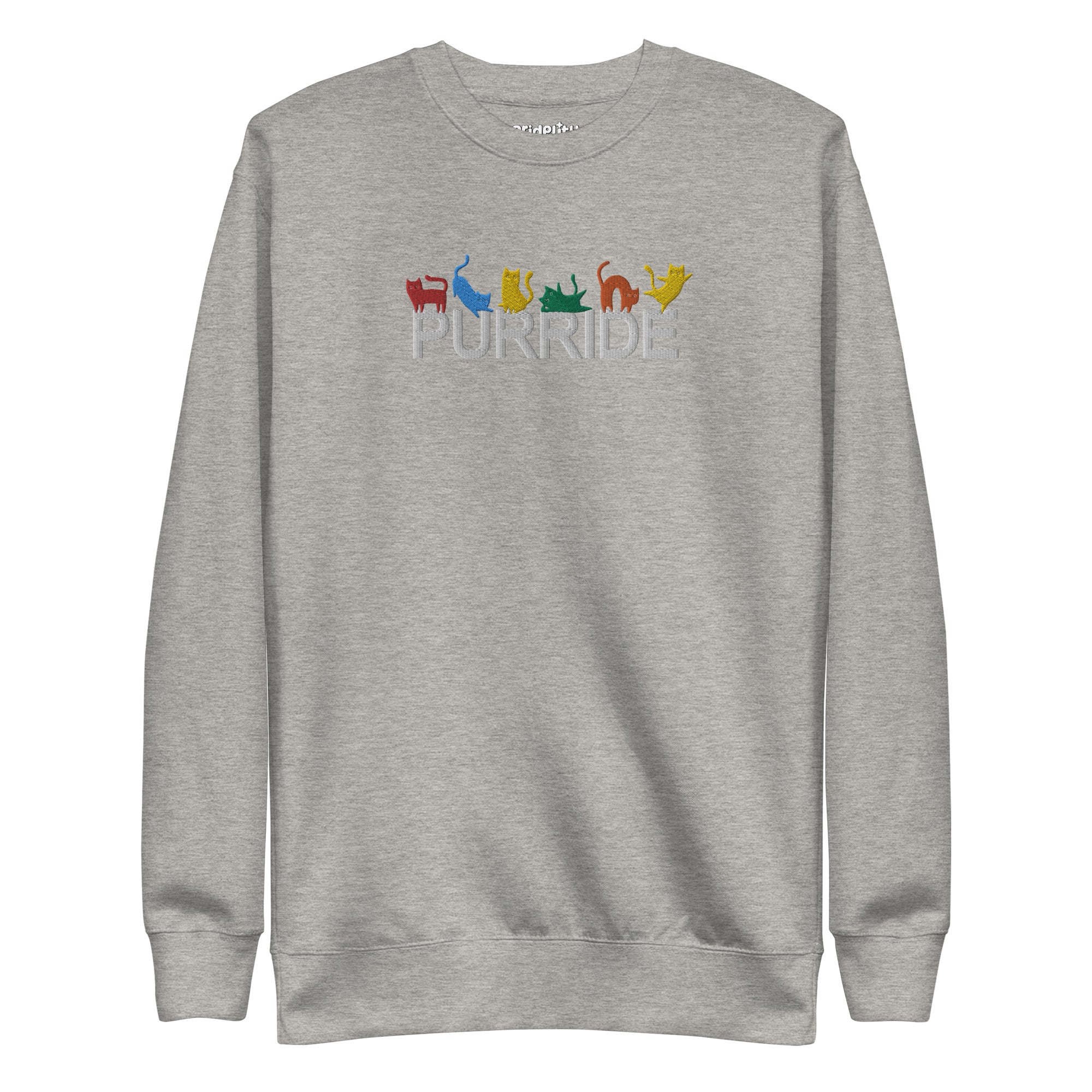 The Purride Sweatshirt by Pridelity is a black sweatshirt from the pride collection, showcasing the word 