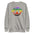 This Pridelity "Peace & Love" Sweatshirt in white showcases a vibrant rainbow "Peace and Love" text over a large peace symbol with gradient colors.