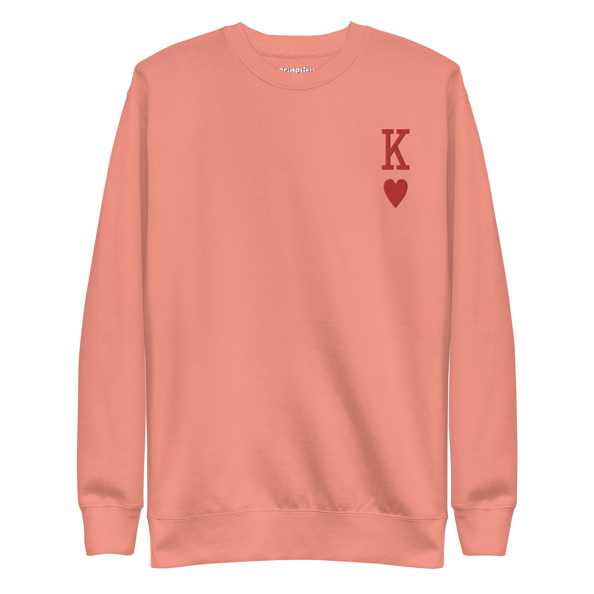 Introducing the King of Hearts Sweatshirt by Pridelity: This black sweatshirt features a distinctive red 