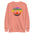 This Pridelity "Peace & Love" Sweatshirt in white showcases a vibrant rainbow "Peace and Love" text over a large peace symbol with gradient colors.