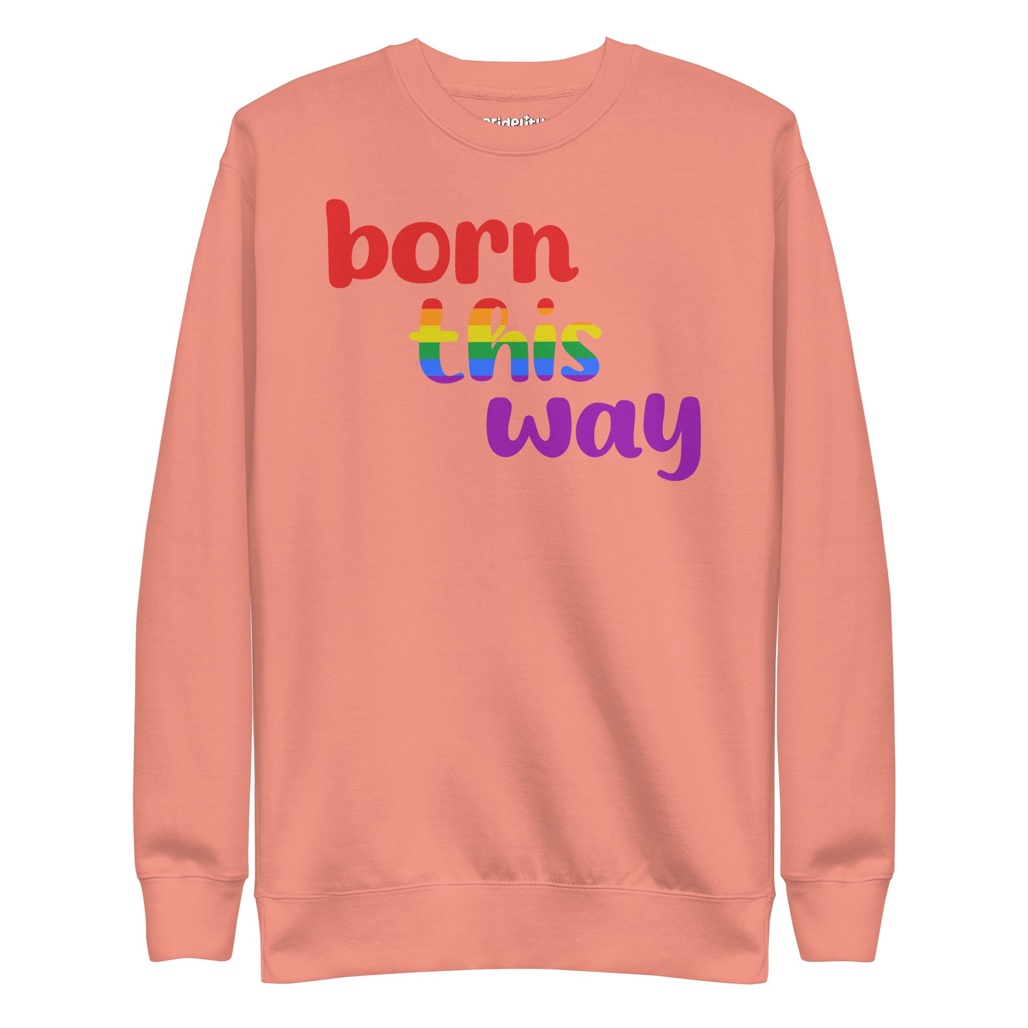 Pridelity's Born This Way Sweatshirt is black and features the phrase 