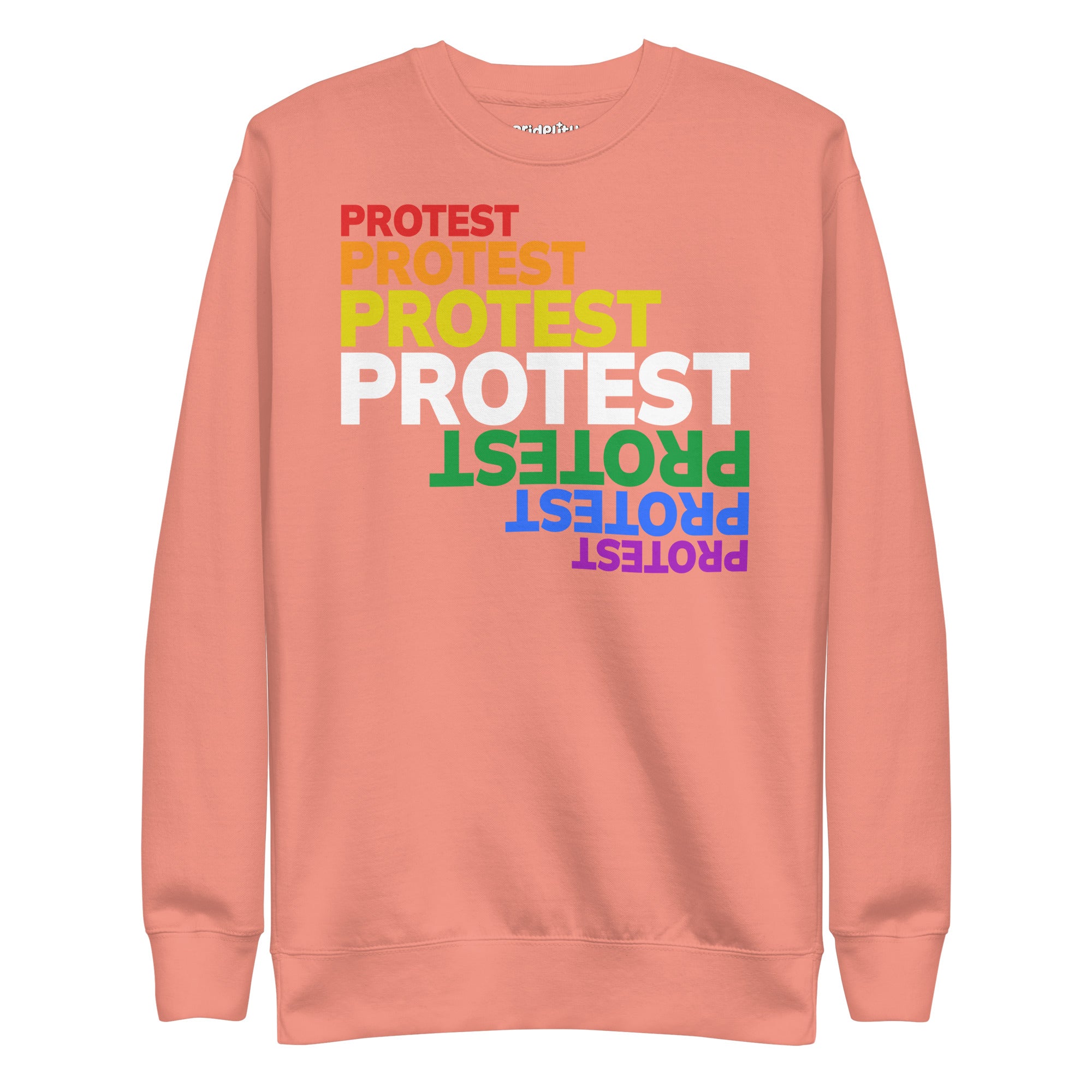 The Pridelity Protest Sweatshirt from the pride collection is a black sweatshirt that showcases 