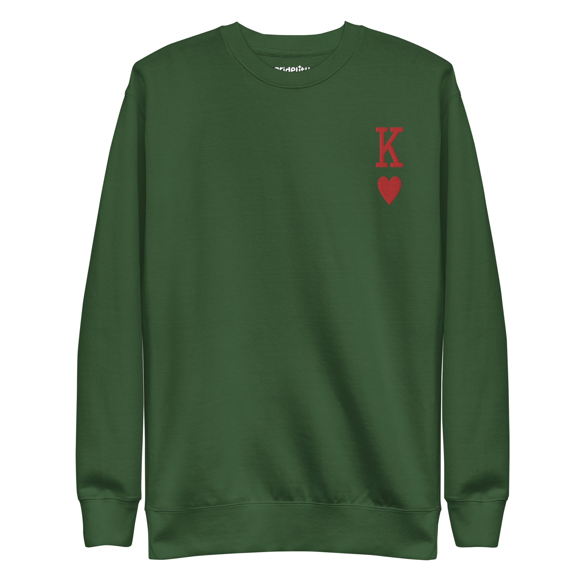 Introducing the King of Hearts Sweatshirt by Pridelity: This black sweatshirt features a distinctive red 