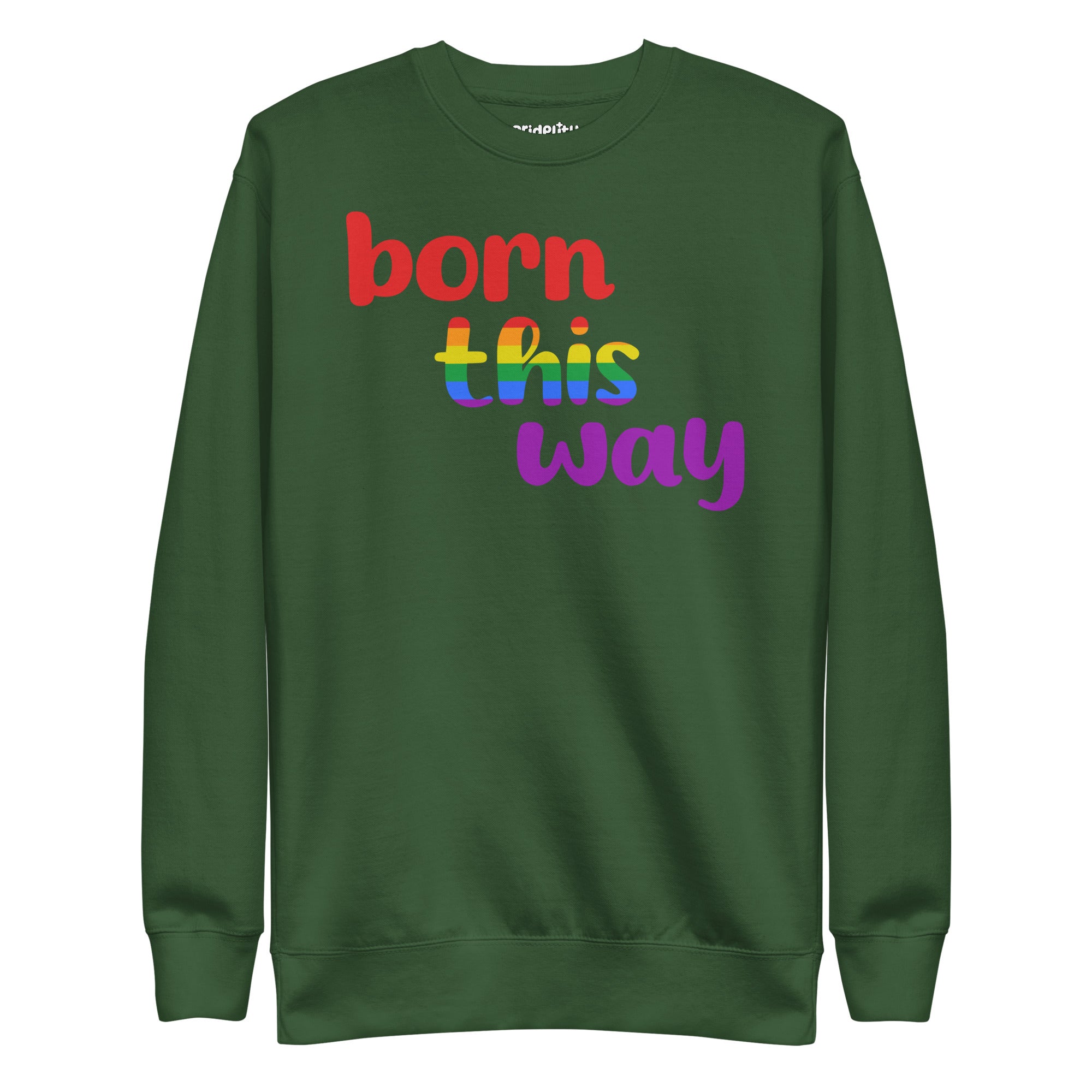 Pridelity's Born This Way Sweatshirt is black and features the phrase 