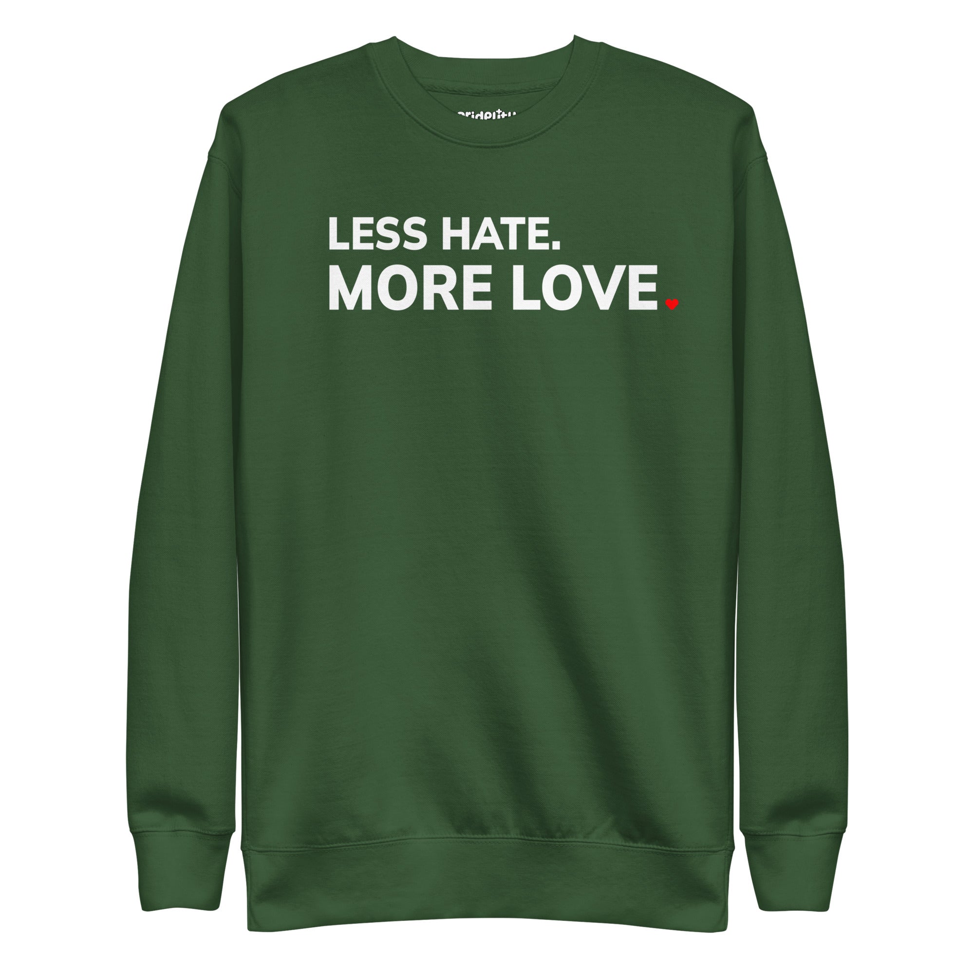 A folded black More Love Sweatshirt with the phrase 