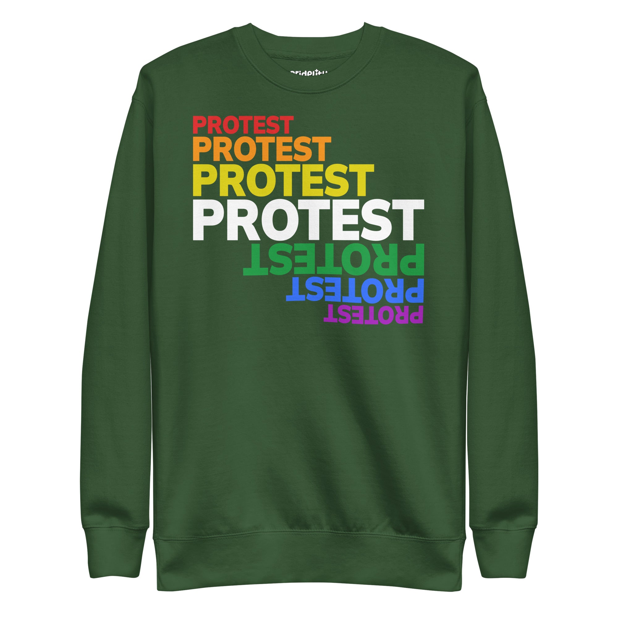 The Pridelity Protest Sweatshirt from the pride collection is a black sweatshirt that showcases 