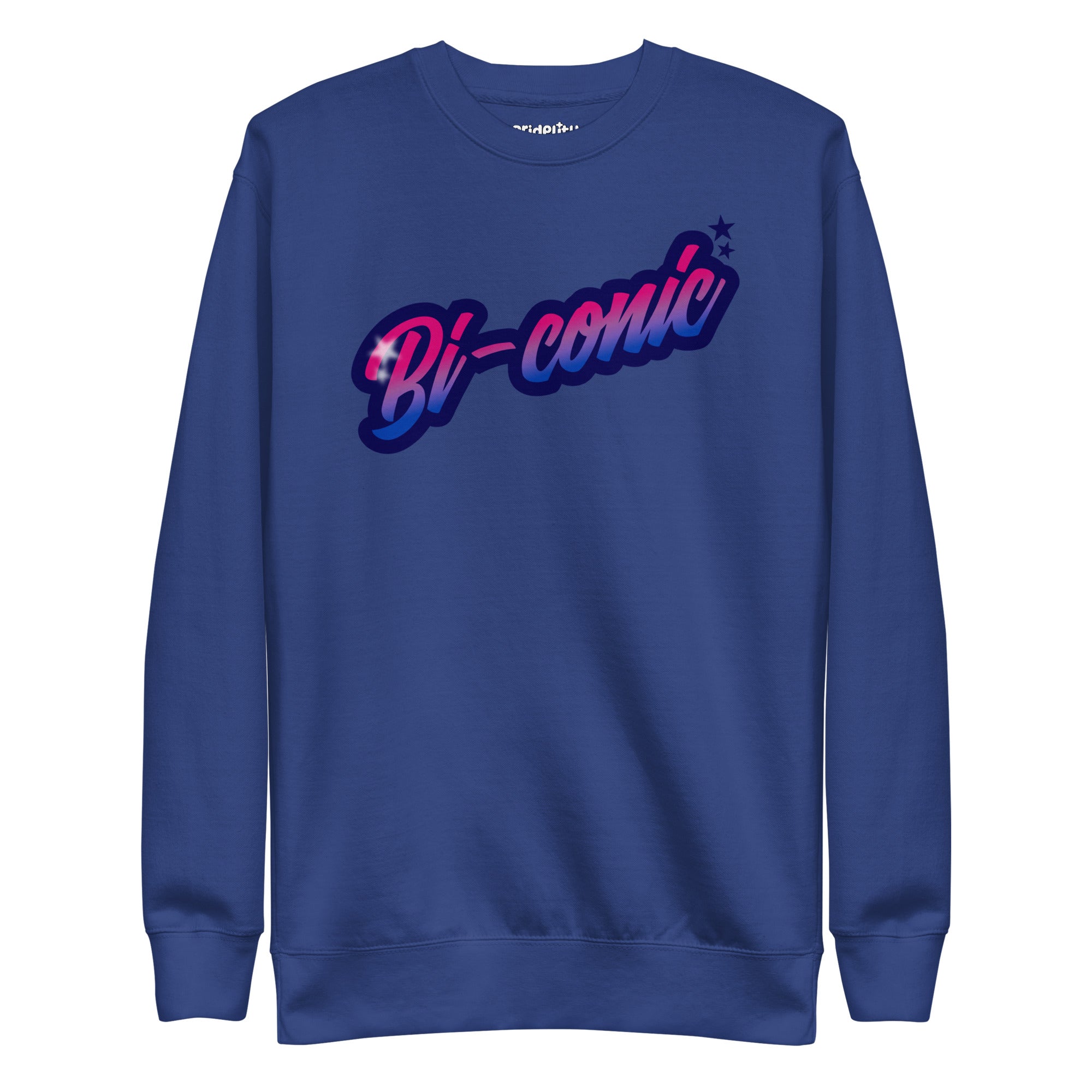 This exclusive Pride Merch piece, the Bi-Conic Sweatshirt by Pridelity, features a gray design with 