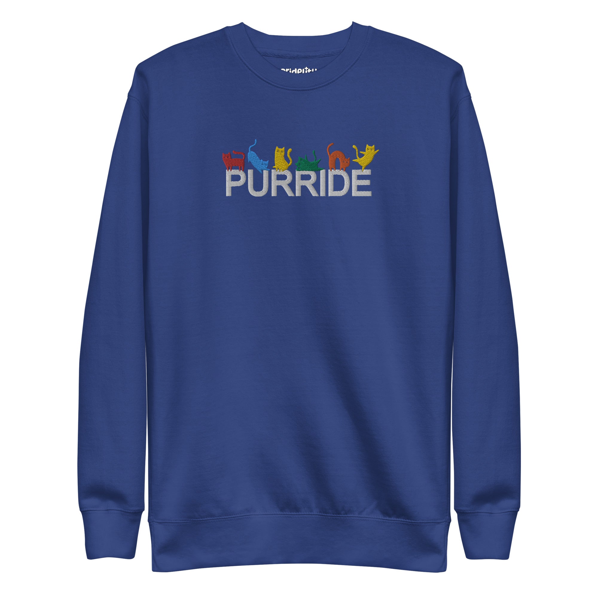 The Purride Sweatshirt by Pridelity is a black sweatshirt from the pride collection, showcasing the word 