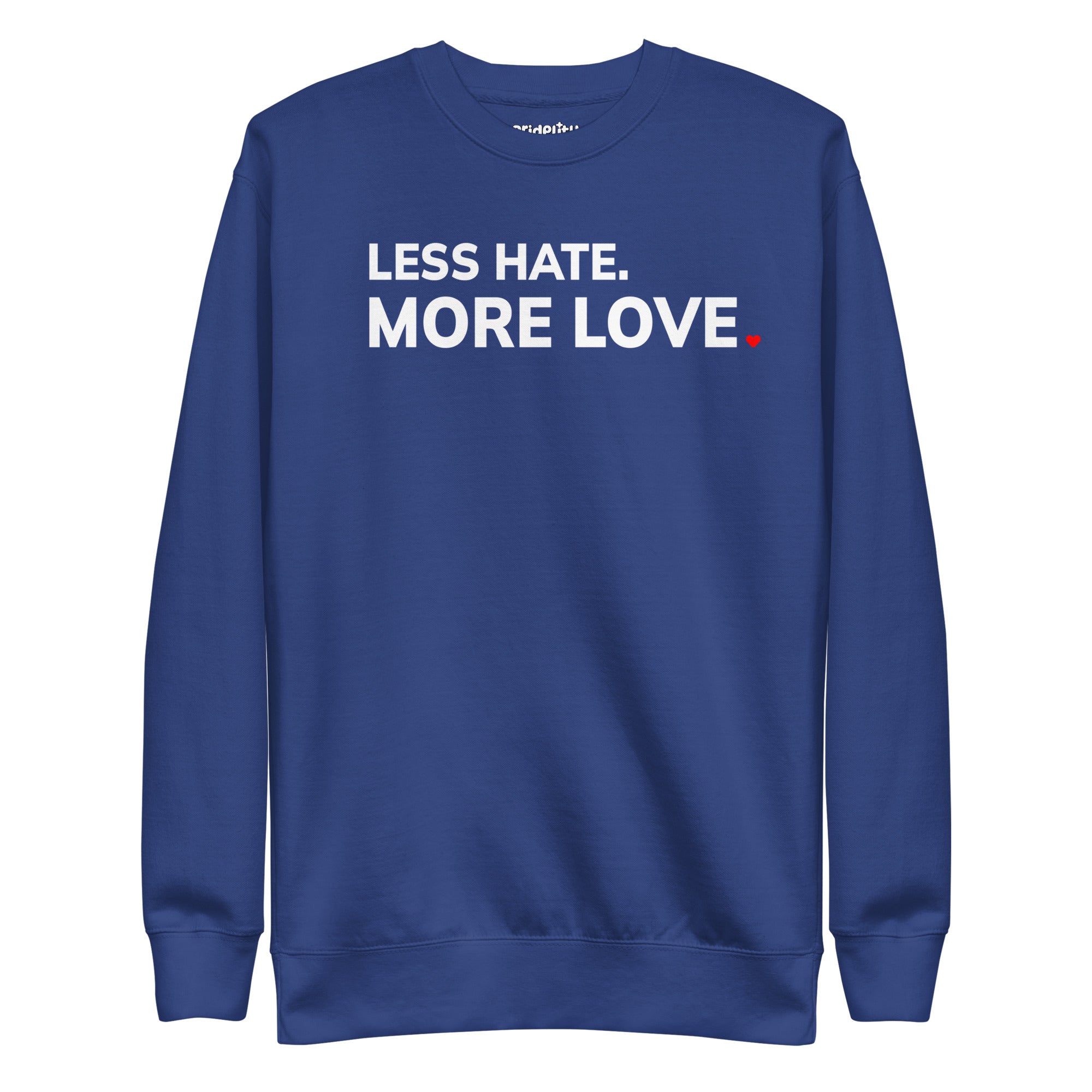 A folded black More Love Sweatshirt with the phrase 