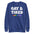 The "Gay & Tired Sweatshirt" by Pridelity is a black sweatshirt that displays bold white text saying "GAY & TIRED" along with colorful, rainbow-hued text below that reads "send help.