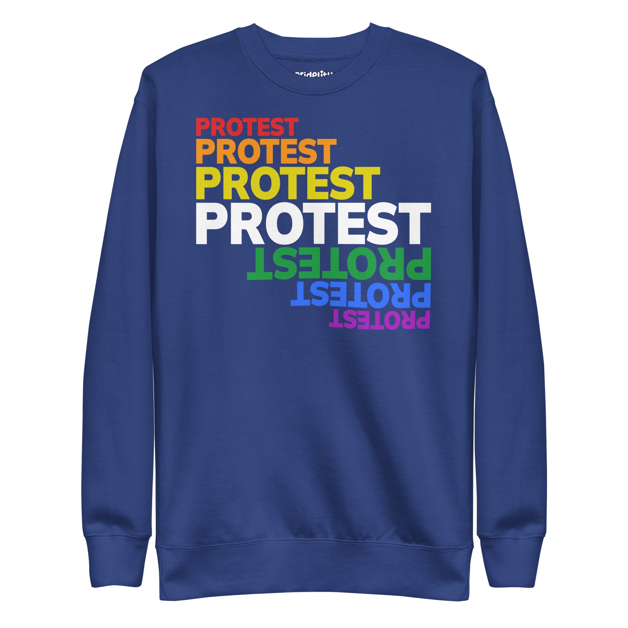 The Pridelity Protest Sweatshirt from the pride collection is a black sweatshirt that showcases 