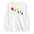 Introducing the "Butterflies Sweatshirt" by Pridelity: a white sweatshirt adorned with a striking pride design featuring six butterflies arranged diagonally. Each butterfly displays a unique color—red, orange, yellow, green, blue, and purple—celebrating diversity with its captivating rainbow effect as part of our Pride Collection.