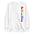 The Vertical Pride Sweatshirt by Pridelity is a white sweatshirt from the pride collection that proudly features the word "PRIDE" in vibrant rainbow colors, arranged vertically along the right side.