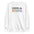 Introducing the Pridelity United & Strong Sweatshirt: a white garment from the pride collection featuring "UNITED & STRONG" on the front. The word "UNITED" is printed in black, while "STRONG" is designed with a striking rainbow gradient, creating a standout pride shirt.