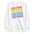 Introducing the Pridelity Loud & Proud Sweatshirt, a white garment adorned with "Loud & Proud" repeated five times in a striking rainbow gradient of red, orange, yellow, green, and blue—ideal for enthusiasts of bold and colorful fashion.