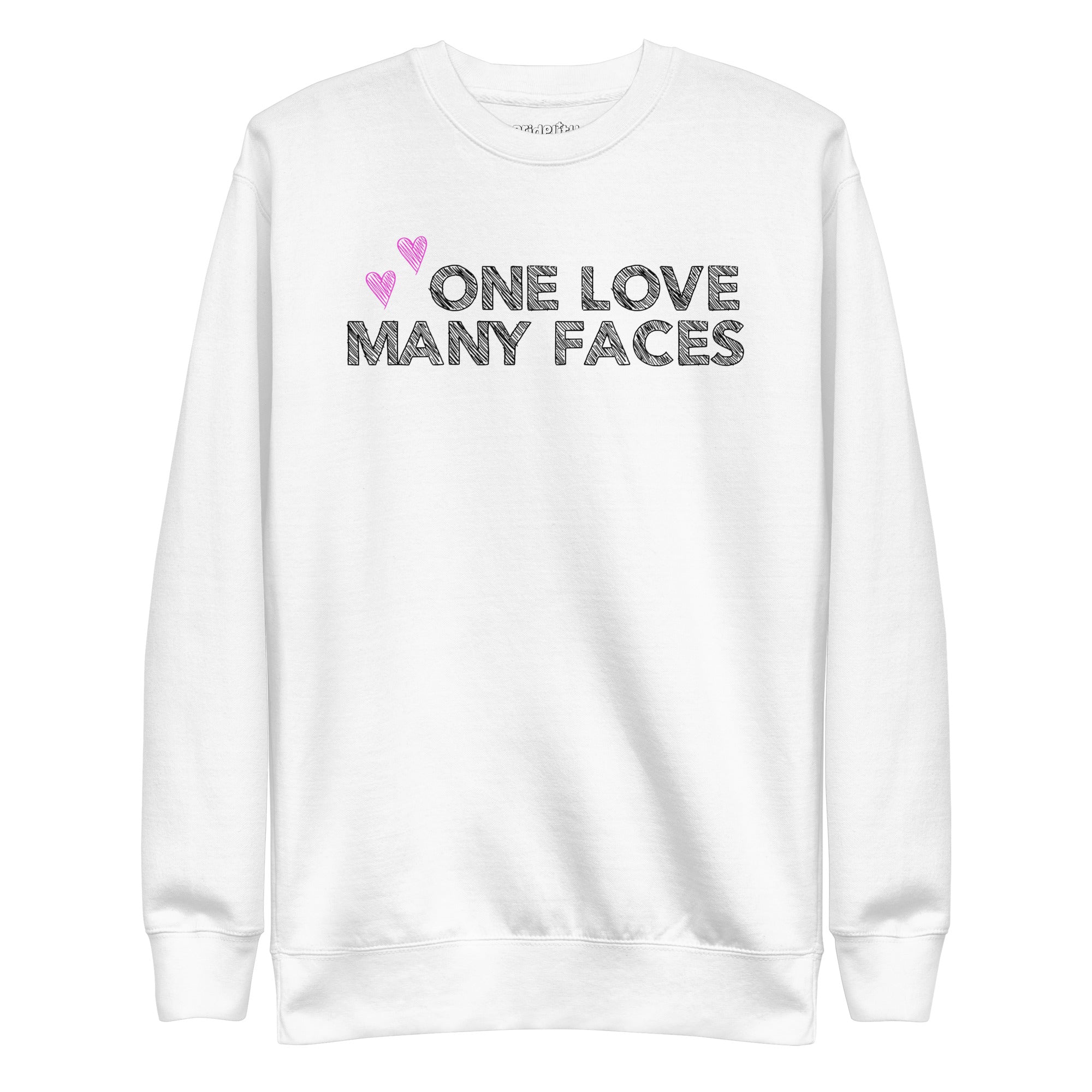 A carbon grey One Love Sweatshirt from Pridelity's pride collection features the text 