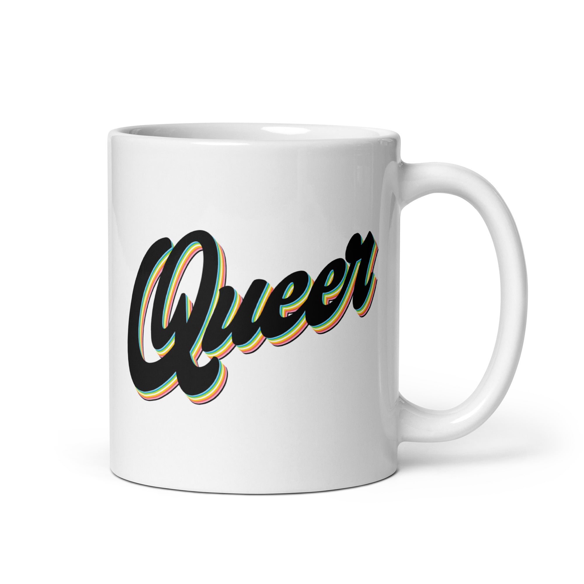 Pridelity's Queer Mug showcases the word 