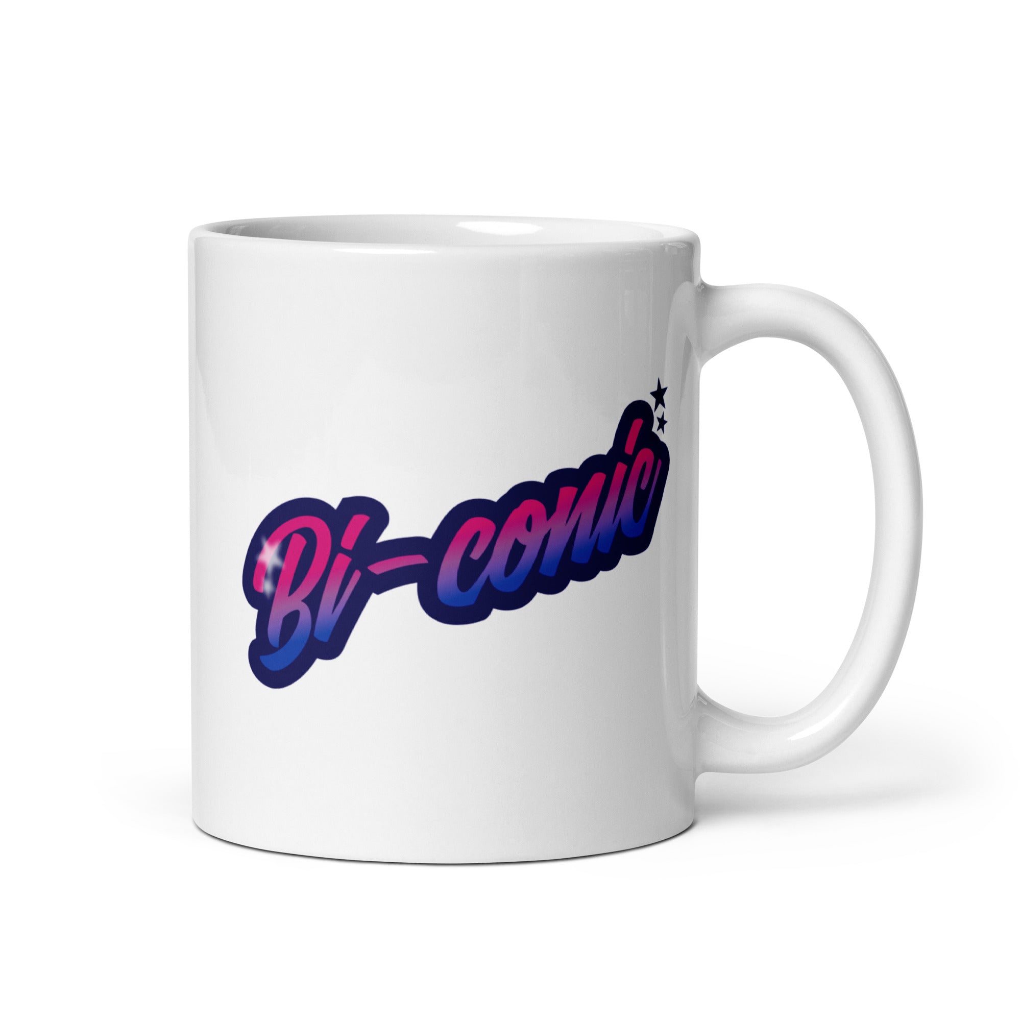 The Bi-Conic Mug from Pridelity's Pride Merch collection showcases the word 