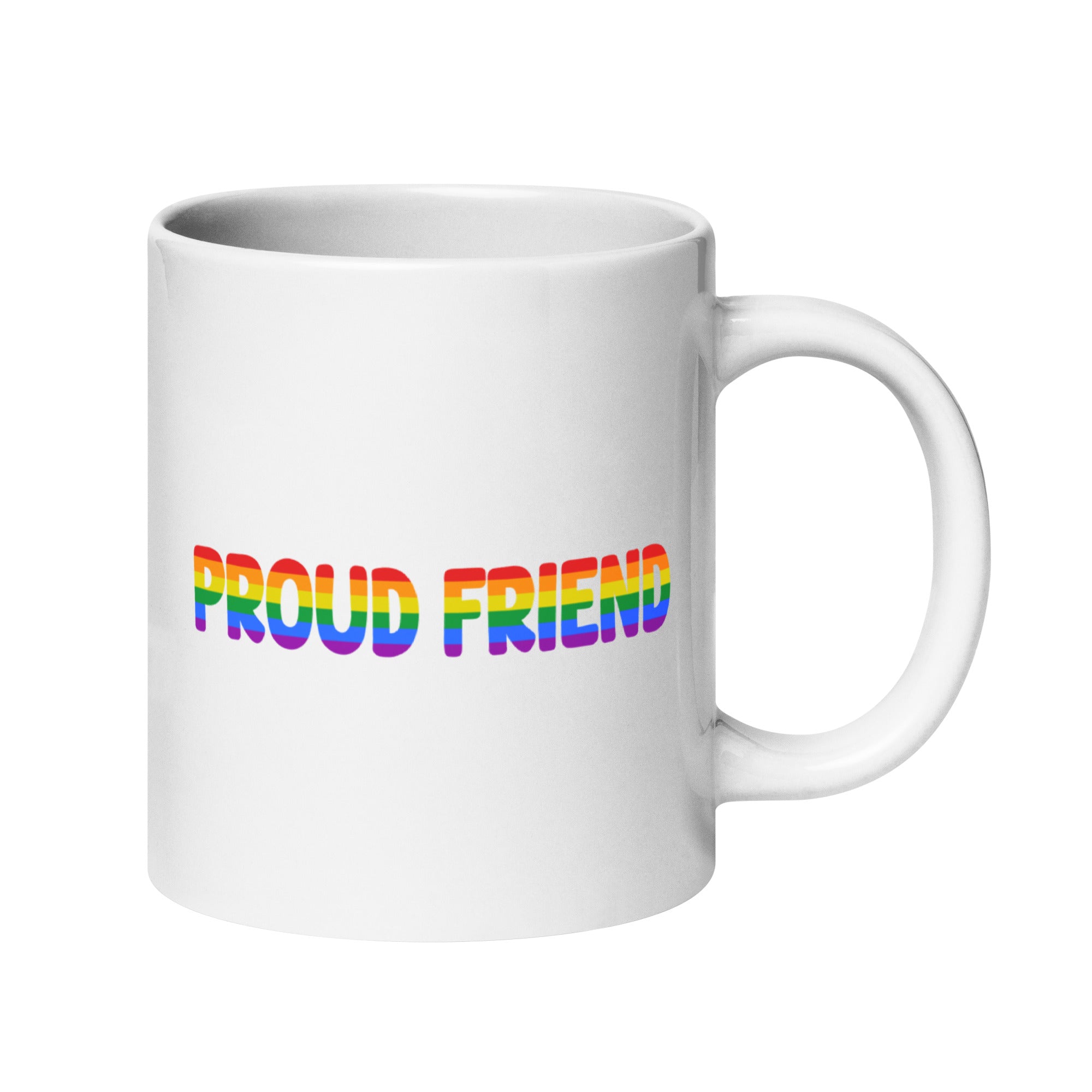 A white mug from Pridelity's Pride Collection 2025 features the words 